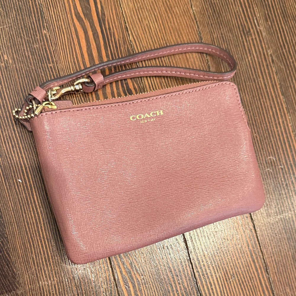 Coach Mauve Wristlet with Gold Accents
